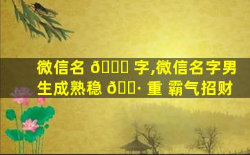 微信名 🐝 字,微信名字男生成熟稳 🌷 重 霸气招财